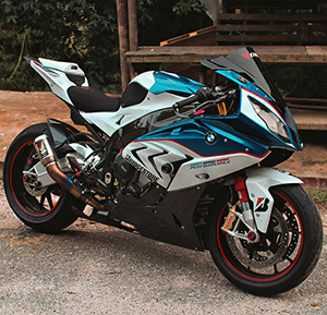 A blue sports bike
